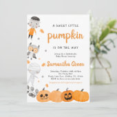 Invitation Baby shower Citrouille petit garçon (Debout devant)