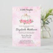 Invitation Baby shower citrouille Pink Gold Fall Girl (Debout devant)