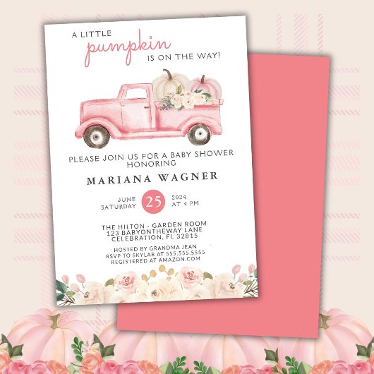 Invitation Baby shower Citrouille Pink Truck