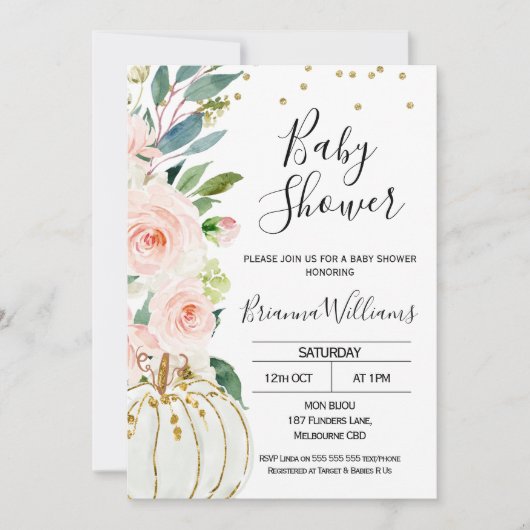 Invitation Baby shower Citrouille rose (Devant)