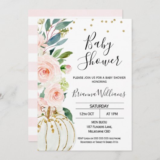 Invitation Baby shower Citrouille rose (Devant / Derrière)