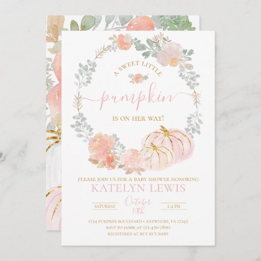 Invitation Baby shower Citrouille rose (Devant / Derrière)