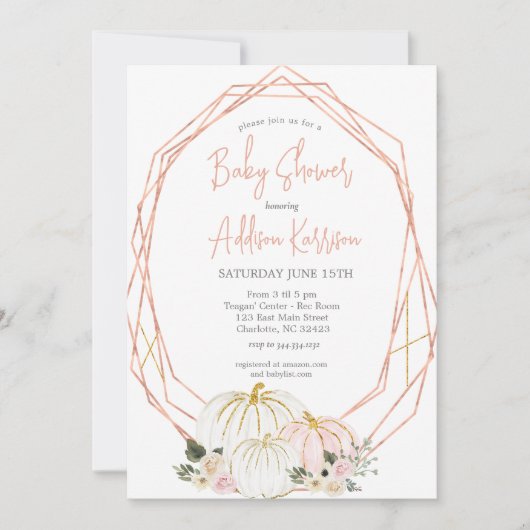 Invitation Baby shower Citrouille rose (Devant)