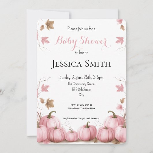 Invitation Baby shower Citrouille rose (Devant)