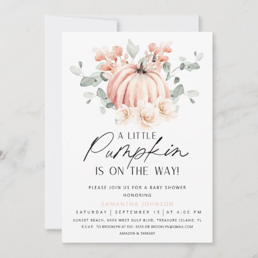 Invitation Baby shower Citrouille rose (Devant)