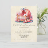 Invitation Baby shower Citrouille rose aquarelle Floral & Boh (Debout devant)