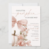 Invitation Baby shower Citrouille rose Bow floral (Devant)