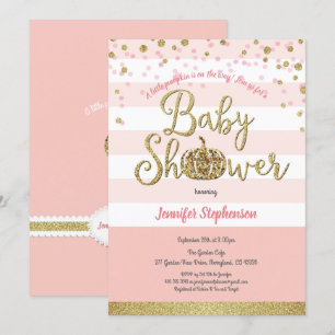 Invitation Baby shower citrouille rose et or