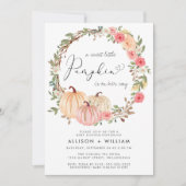 Invitation Baby shower citrouille rose Floral Aquarelle Coupl (Devant)