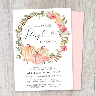 Invitation Baby shower citrouille rose Floral Aquarelle Coupl