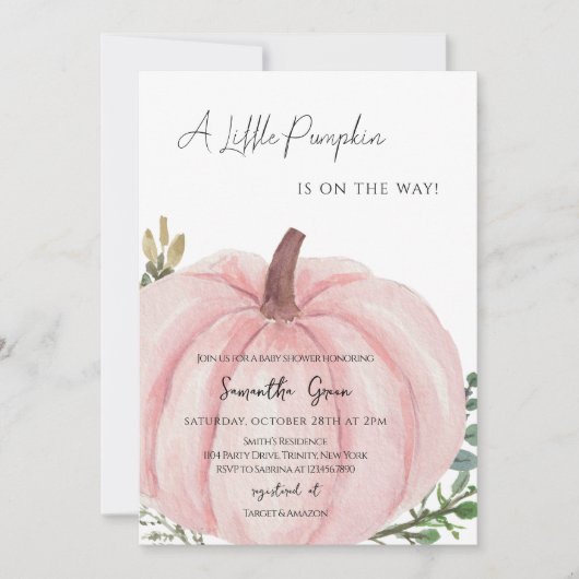 Invitation Baby shower Citrouille rose minimaliste (Devant)