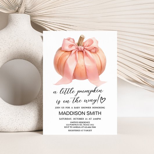 Invitation Baby shower Citrouille rose minimaliste