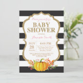 Invitation Baby shower Citrouille rose noir et or (Debout devant)