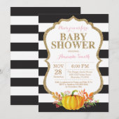 Invitation Baby shower Citrouille rose noir et or (Devant / Derrière)