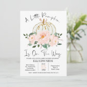 Invitation Baby shower Citrouille rose or (Debout devant)
