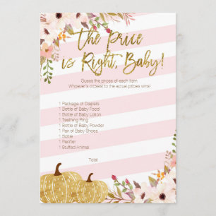 Invitation Baby shower Citrouille Rose Or Devinez Le Prix
