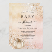Invitation Baby shower citrouille rose parties scintillant d' (Devant / Derrière)