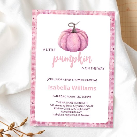 Invitation Baby shower Citrouille rose | Thème aut