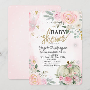 Invitation Baby Shower Citrouille Roses Roses Pâles à Points