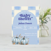 Invitation Baby shower Citrouille Rustic Blue En vichy (Debout devant)