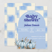 Invitation Baby shower Citrouille Rustic Blue En vichy (Devant / Derrière)