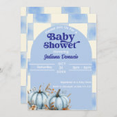 Invitation Baby shower Citrouille Rustic Blue En vichy (Devant / Derrière)