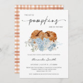 Invitation Baby shower Citrouille Rustic Blue Fall Twins (Devant / Derrière)