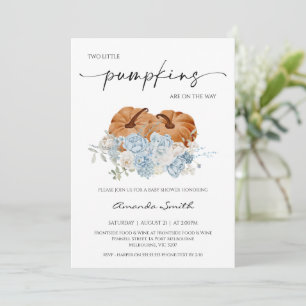 Invitation Baby shower Citrouille Rustic Blue Fall Twins