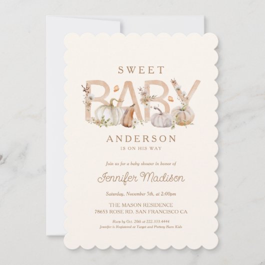 Invitation Baby shower Citrouille rustique (Devant)