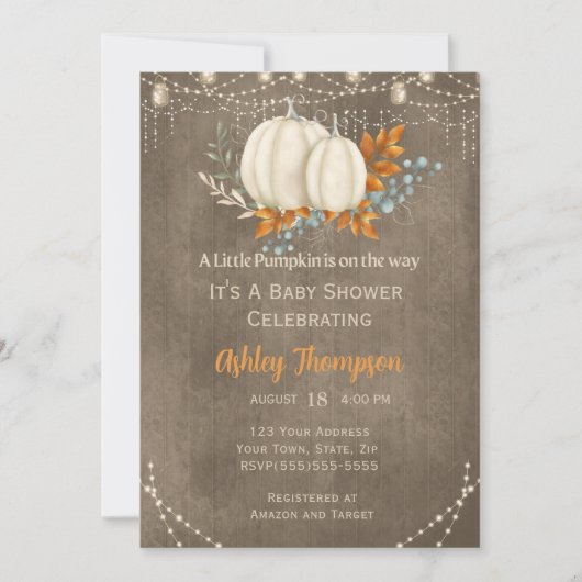 Invitation Baby shower Citrouille Rustique Elegance Fall (Devant)
