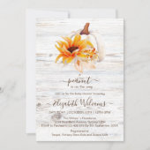 Invitation Baby shower Citrouille rustique en bois blanc (Devant)