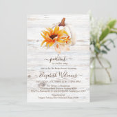 Invitation Baby shower Citrouille rustique en bois blanc (Debout devant)