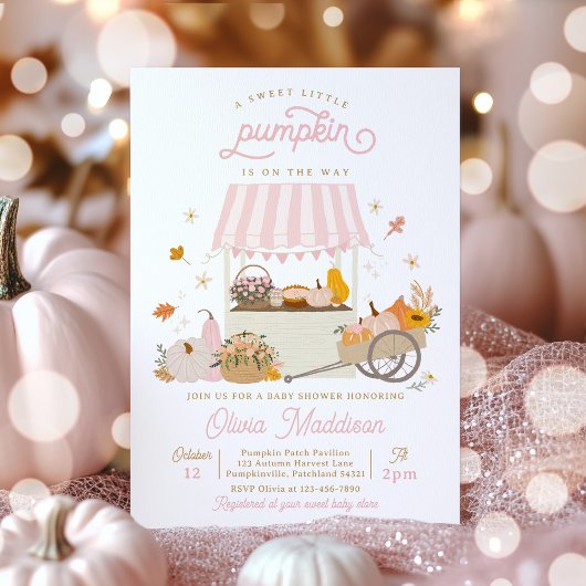 Invitation Baby shower Citrouille Rustique Rose fille