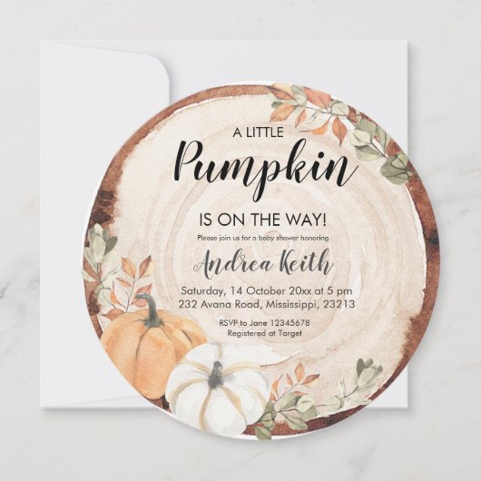 Invitation Baby shower Citrouille Rustique Wood (Devant)