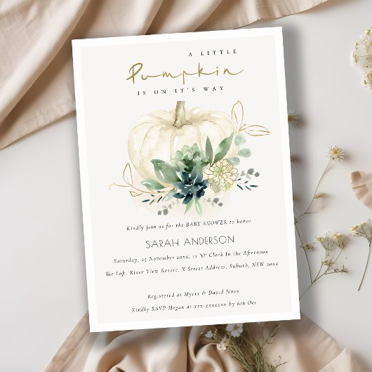 Invitation Baby shower Citrouille Succulent bleu