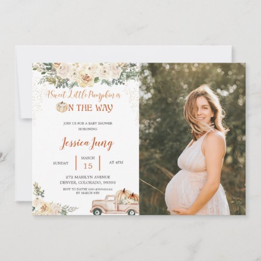 Invitation Baby shower citrouille Un Petit Citrouille Sucré (Devant)