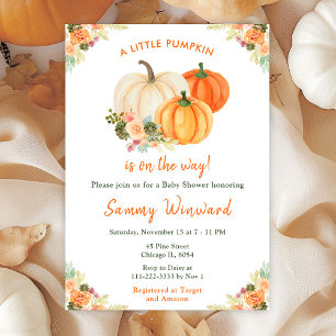 Invitation Baby Shower Citrouilles Orange et Vertes