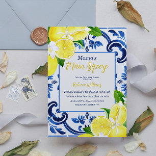 Invitation Baby shower Citrus Citron Citrus de Carreaux Bleus