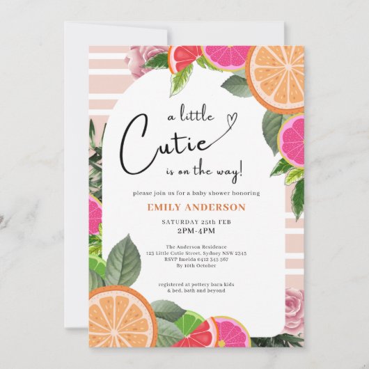 Invitation baby shower Citrus minimal Orange a Little Cutie (Devant)