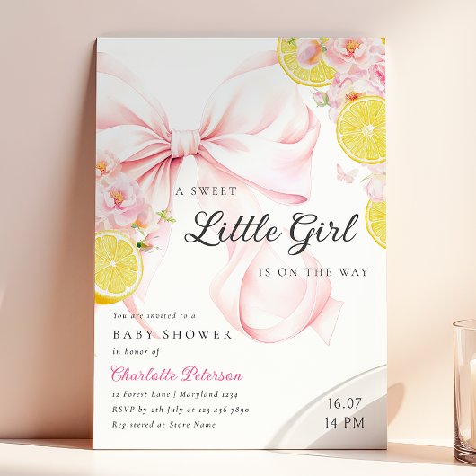Invitation Baby shower Citrus Pink Bow Lemon