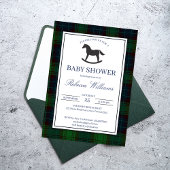 Invitation Baby shower classique à cheval vert plaid