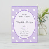 Invitation Baby Shower Classique à pois violets (Debout devant)
