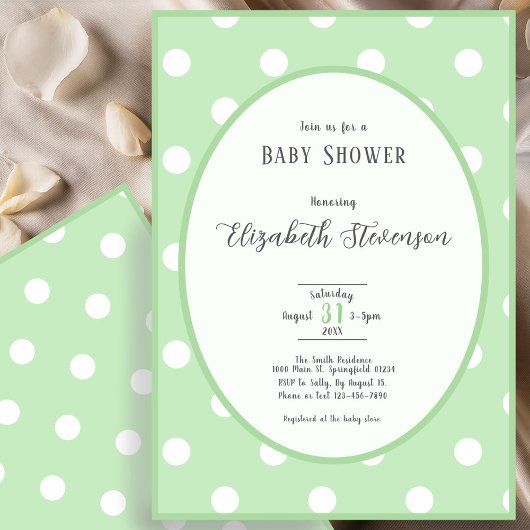 Invitation Baby Shower Classique aux Points Verts