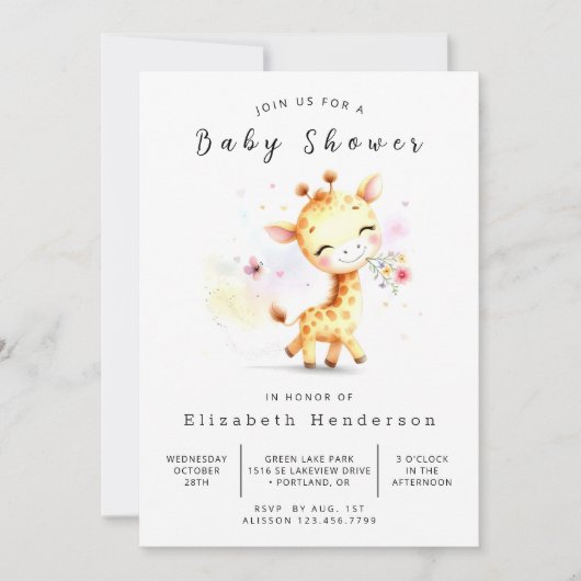 Invitation Baby shower classique de girafe modifiable (Devant)