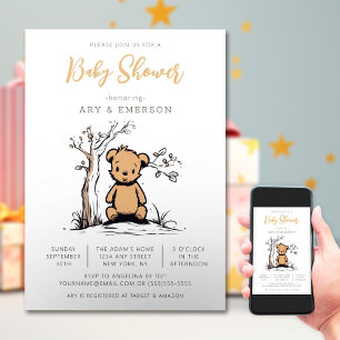 Invitation Baby shower classique de petit ours