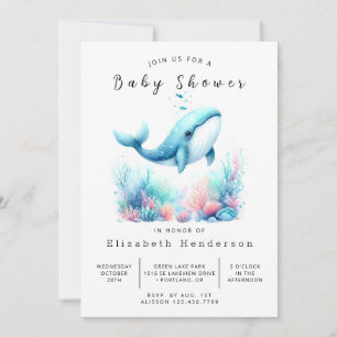 Invitation Baby shower classique en ligne baleines