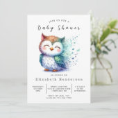 Invitation Baby shower classique en ligne de chouette (Debout devant)