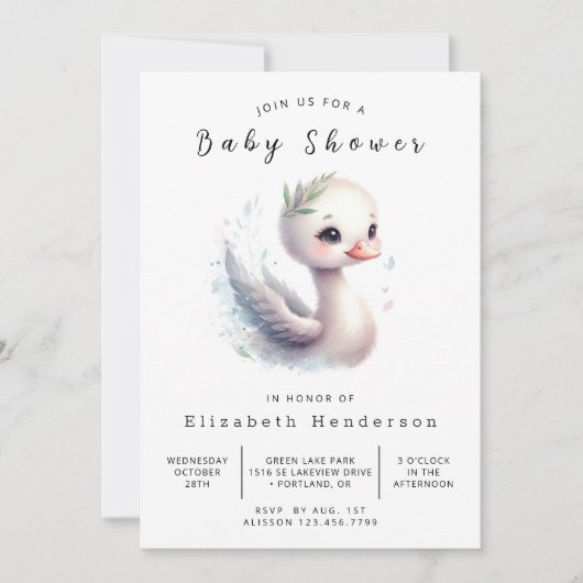 Invitation Baby Shower Classique Imprimable Cygne (Devant)