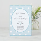 Invitation Baby Shower Classique Points Bleus (Debout devant)