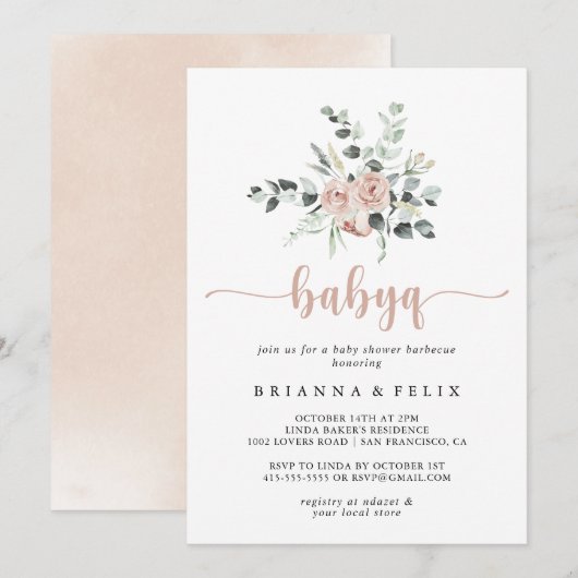 Invitation Baby shower classique Rose rose bébéQ Barbecue (Devant / Derrière)